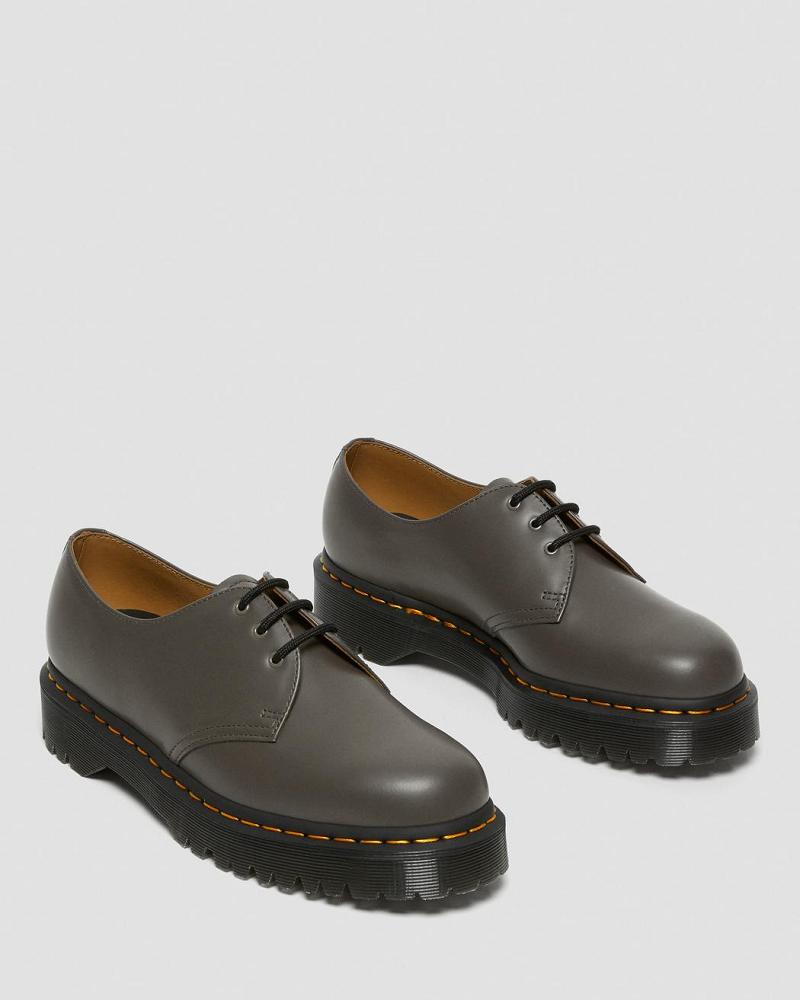 Khaki / Grey Women's Dr Martens 1461 Bex Smooth Leather Oxfords Shoes | CA 341PJJ